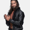 SethRollinsFurBlackLeatherJacket