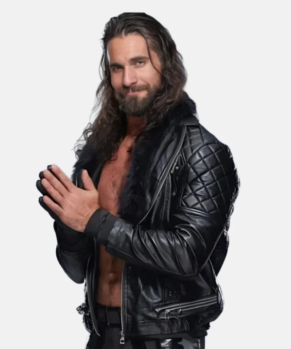 SethRollinsFurBlackLeatherJacket