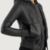 ShakiraBlackHoodedLeatherBomberBikerJacket