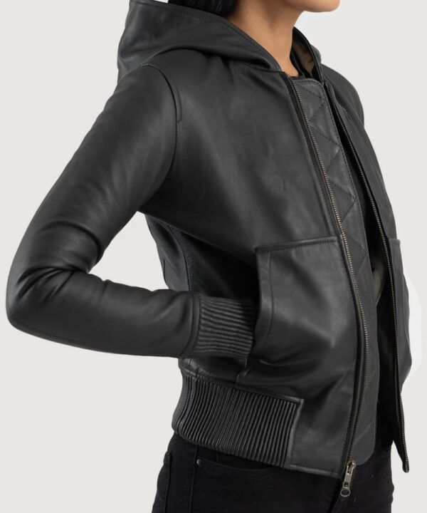ShakiraBlackHoodedLeatherBomberBikerJacket