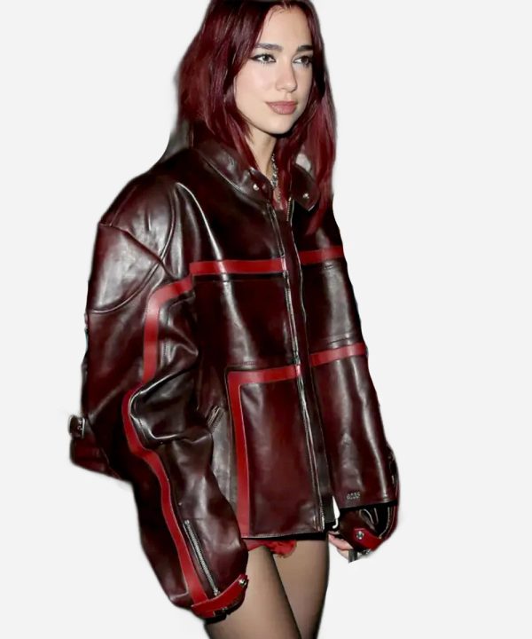 ShopWarnerMusicAndCirocBritAwardsAfterPartyDuaLipaOversizedMaroonLeatherJacket