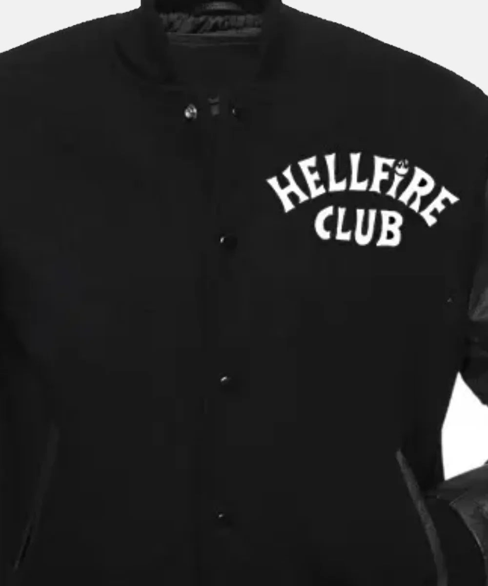 Shop Stranger Things S04 Hellfire Club Black Varsity Jacket