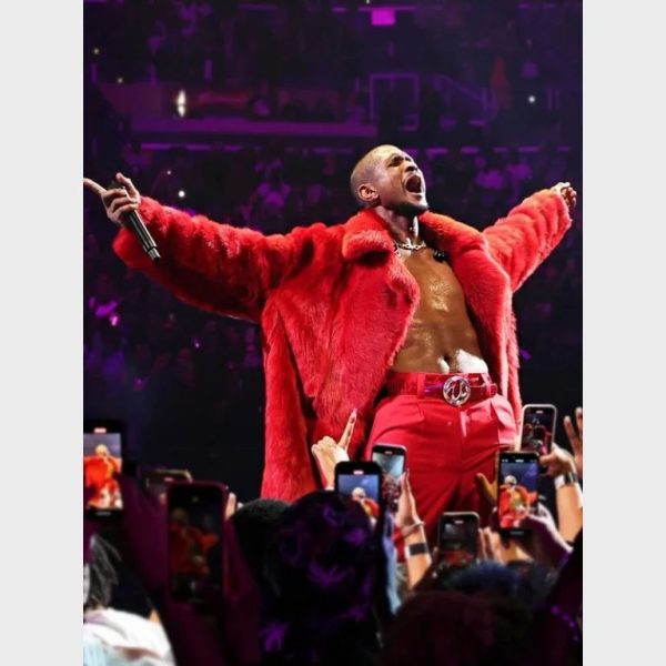 Usher Red Fur Long Coat 2024 - Image 4