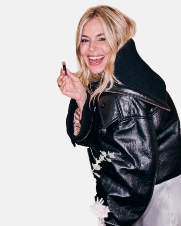 SiennaMillerParisFashionWeekShowCozyVintageEnormousChloeCropLeatherHoodedJacket