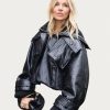 Sienna Miller Paris Fashion Week show 2024  Enormous Crop Leather Jacket