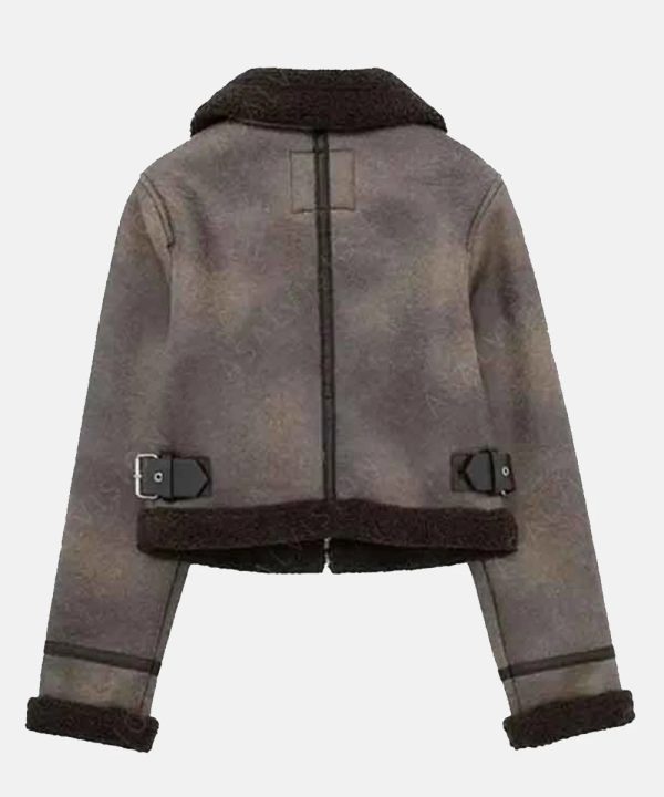 SofiaPernasTVSeriesTrackerS01BillieMatalonBrownShearlingCropLeatherJacket