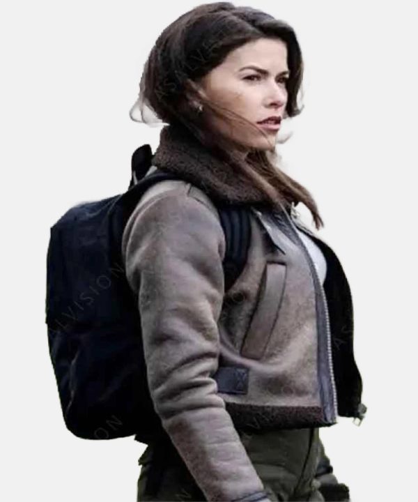 SofiaPernasTVSeriesTrackerS01BillieMatalonBrownShearlingLeatherJacket