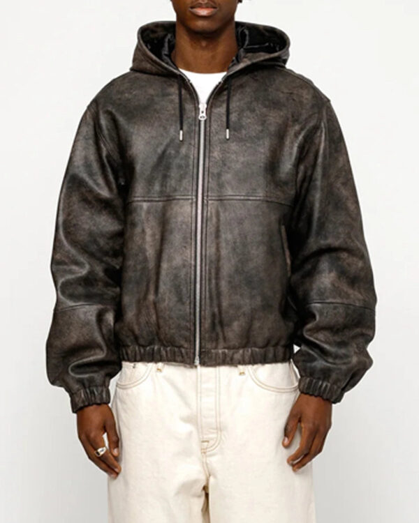 StussyWorkStonewashLeatherHoodie