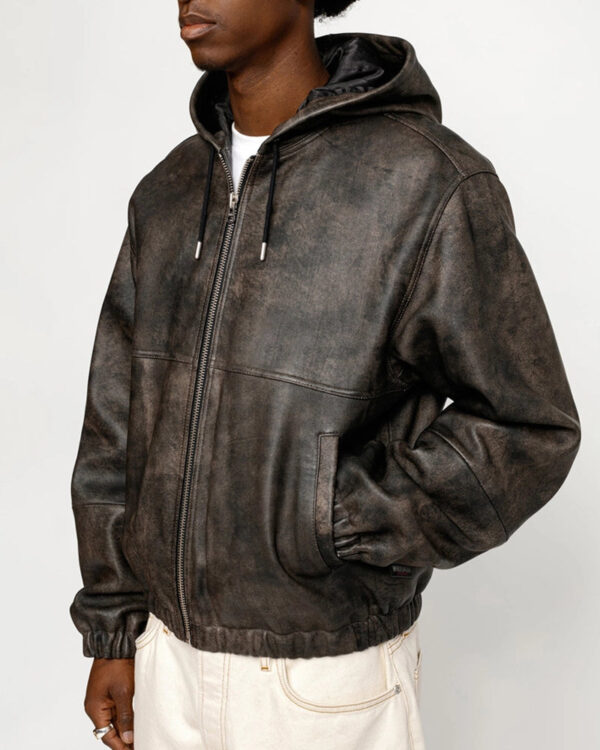 StussyWorkStonewashLeatherJacketHoodie