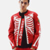 Supreme Vanson Skeleton Bones Red Zippered Leather Biker Jacket