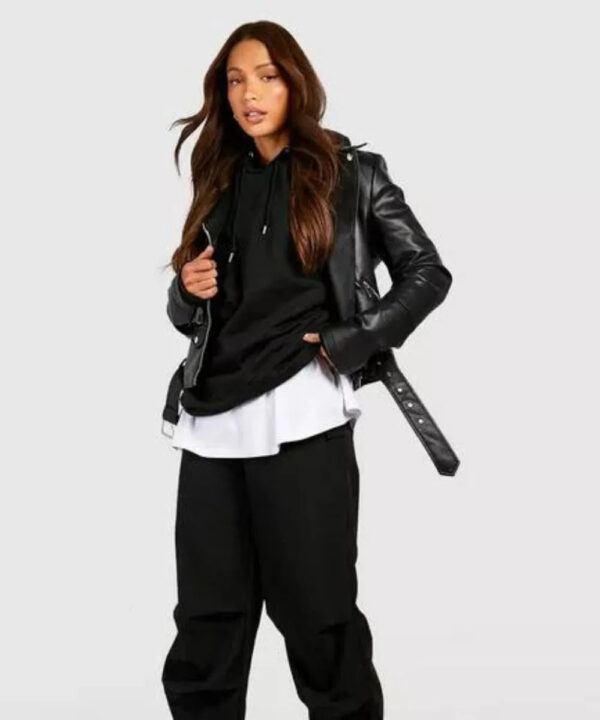 Tall Belted Motorcycle Leather Jacket