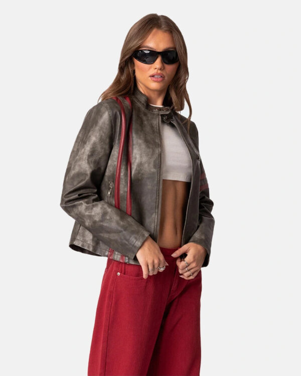 Thunder Washed Vintage Brown Distressed Leather Biker Jacket