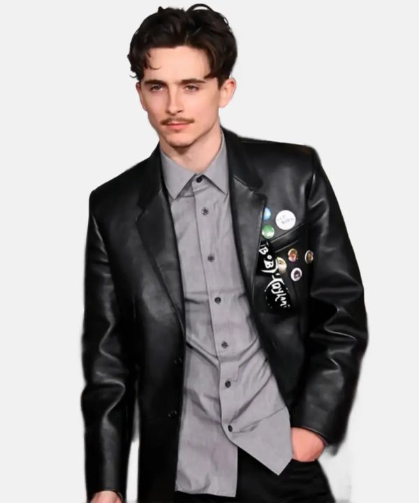 Timothee Chalamet Black Leather Blazer Jacket - Image 4
