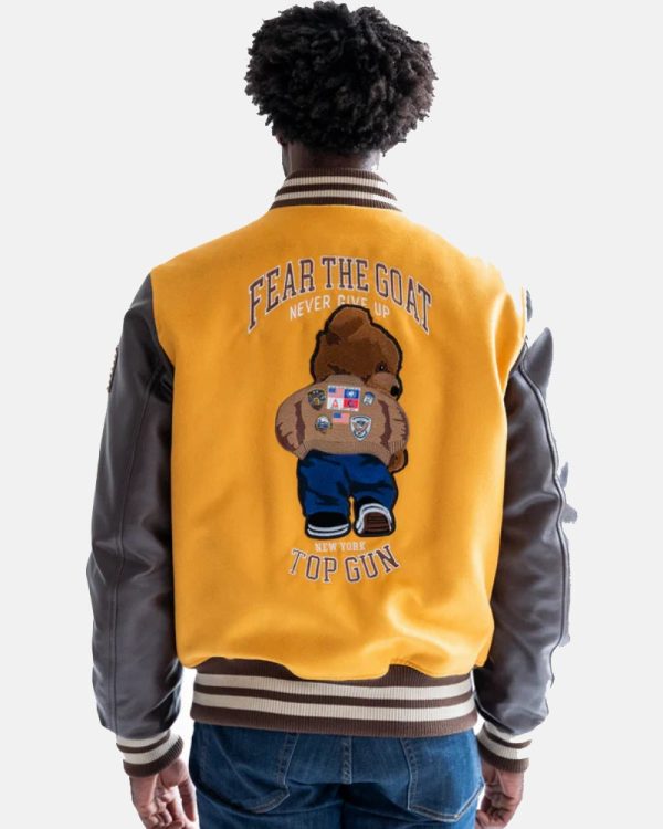 Top Gun Never Give UP Fear The Goat Varsity Leather Jacket