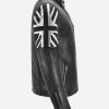UnionJackSilverAmericaIndependenceDayBlackLeatherBikerJacketForSale
