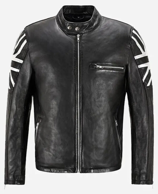 UnionJackSilverBlackLeatherJacket