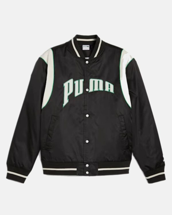 Unisex PUMA Team Varsity Black Satin Jacket