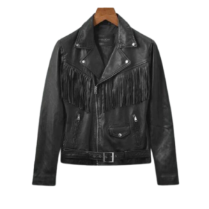 Brando Black Leather Fringe Biker Leather Jacket