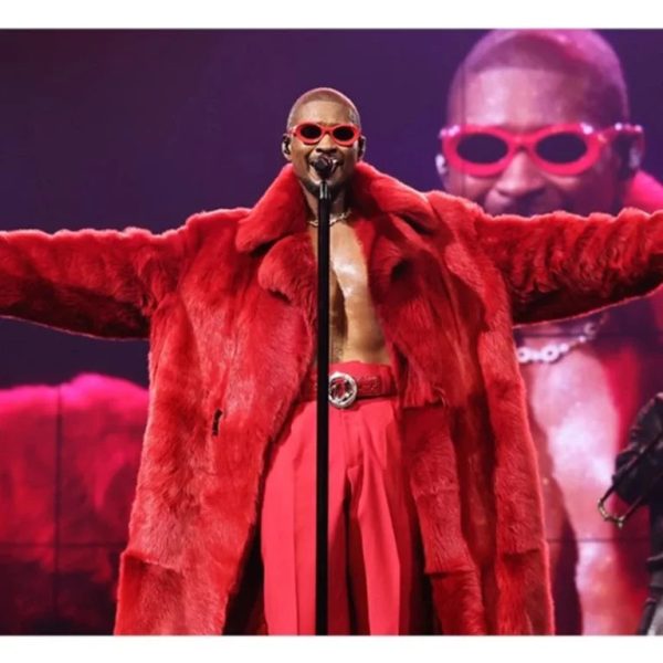 Usher Red Fur Long Coat 2024 - Image 3