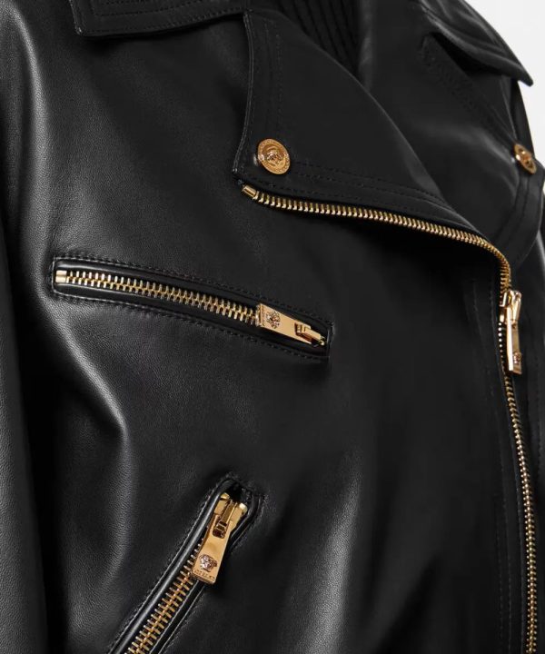 VersaceBlackLeatherMotorcycleJacketForSale
