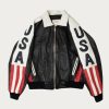Vintage Michael Hoba USA Flag Leather Bomber Jacket