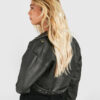 Vintage Look Faux Leather Crop Biker Jacket