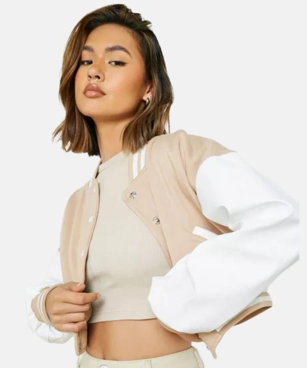 WomenBaseballBeigeBomberJacket