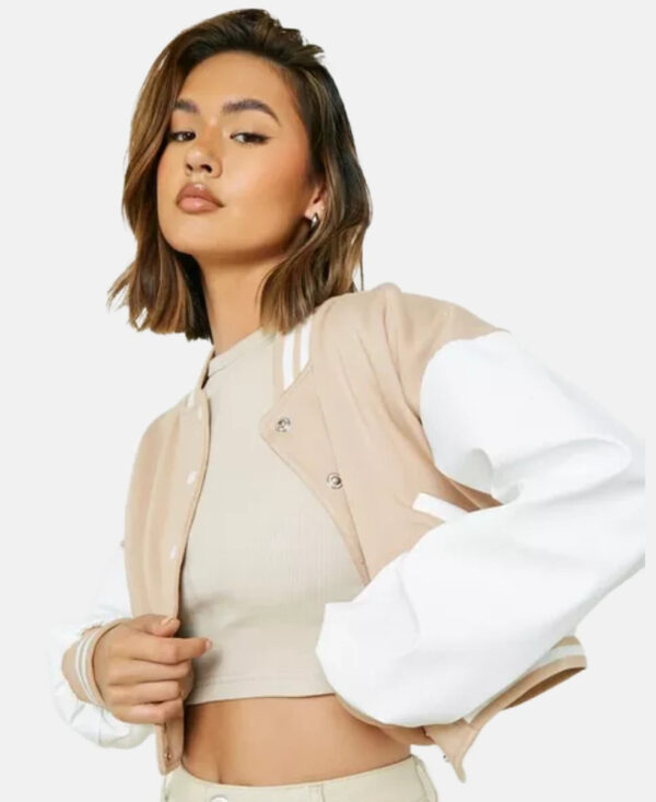 WomenBaseballBeigeBomberJacket