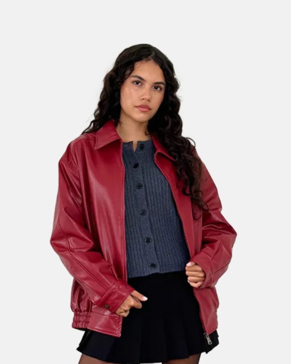 WomenBloodRedLeatherMotorcycleJacket