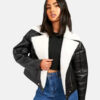Women Borg lined Aviator Shearling BlackLeatherFurJacket
