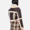Women Chocolate Shearling Leather Jacket Crop