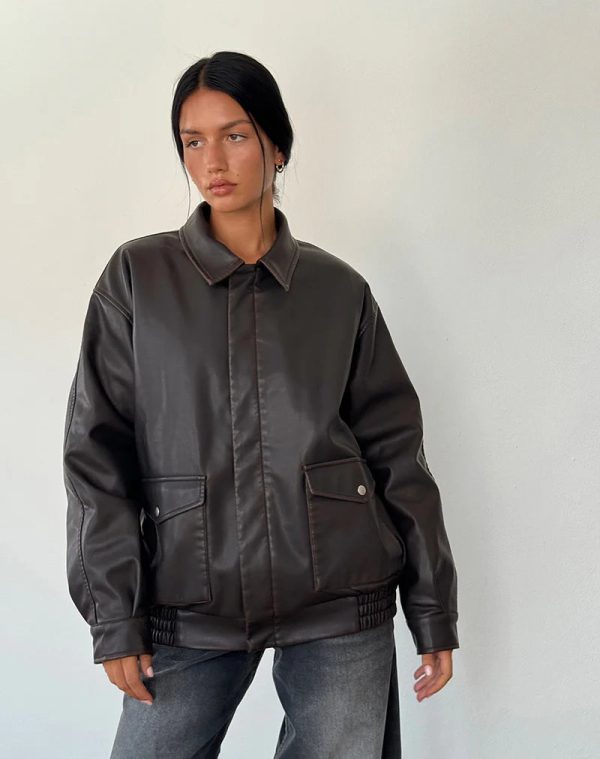 WomenDarkChocolateLeatherMotorcycleJacket