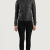 WomenHoodedLeatherBomberBikerJacket