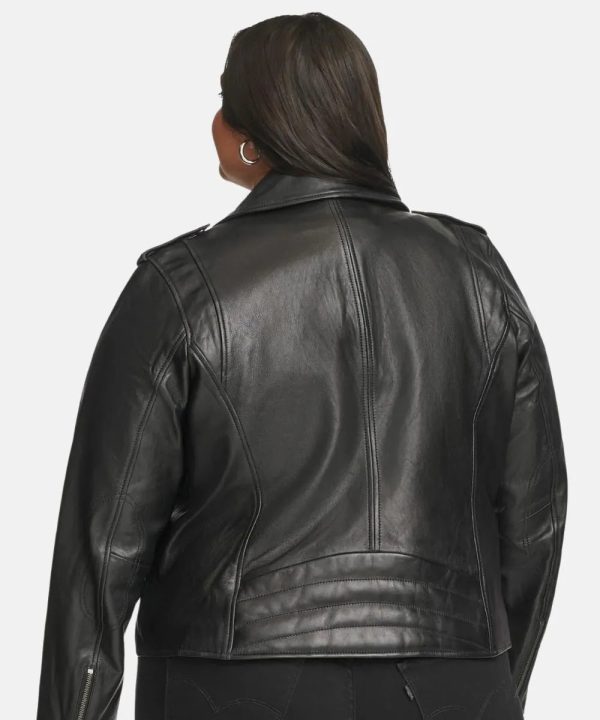 Women Madeline Asymmetrical Plus Size Black Leather Jacket