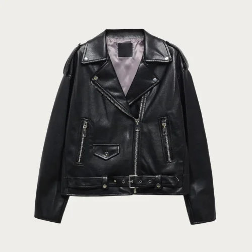 Women Oversized Biker Leather Jacket