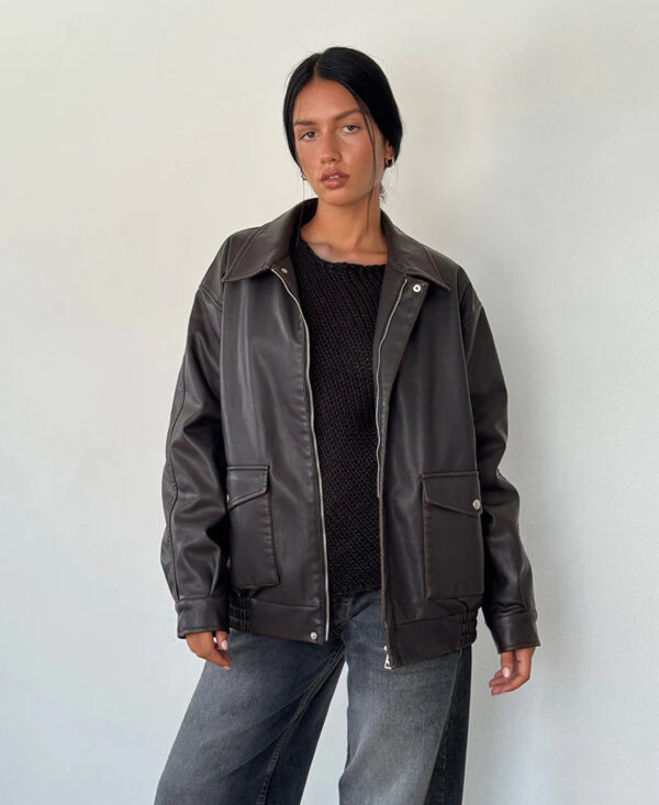 WomenTobiasDarkChocolateLeatherMotorcycleJacket