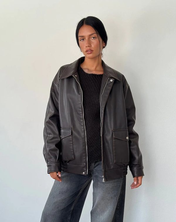 WomenTobiasDarkChocolateLeatherMotorcycleJacket