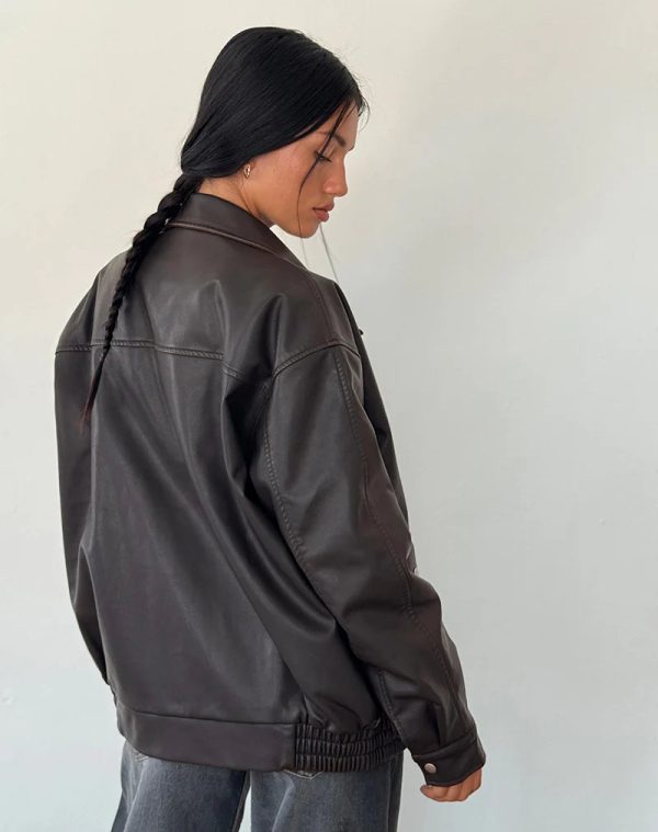 WomenTobiasDarkChocolateMotorcycleJacket