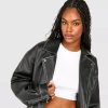 Women Vintage Wash Pu Biker Jacket