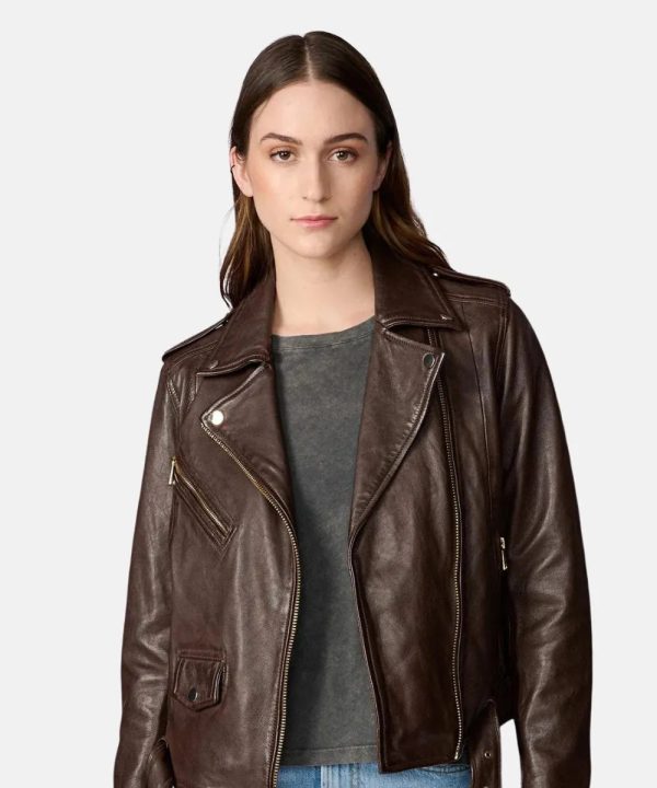 Women Ariana Black Motorcycle Leather Jacket With Gold Hardware