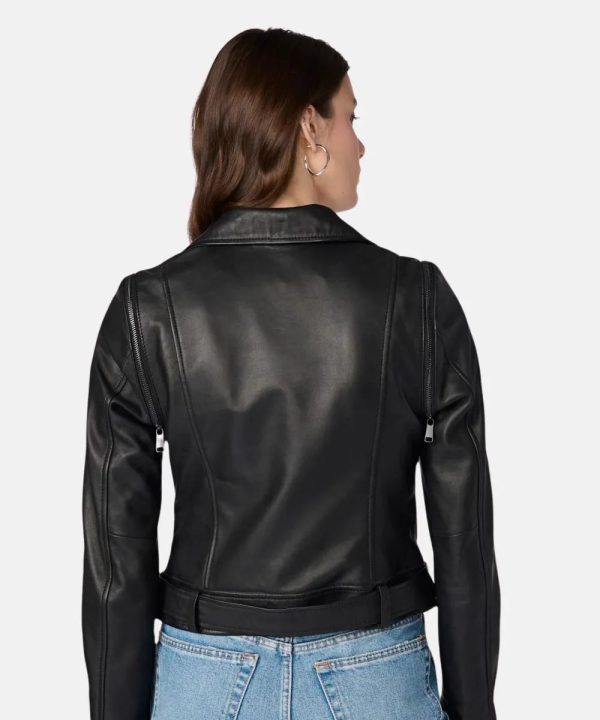 Women Camila Covertible 2 in 1 Vest Motorcycle Black Leather Jacket