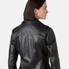 Women Classical Brandy Bubble Motorcycle Black Leather Jacket