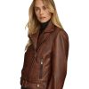 Women Classical Hazel Brown Biker Leather Jacket