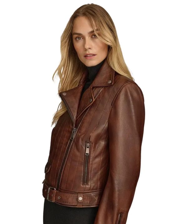 Women Classical Hazel Brown Biker Leather Jacket