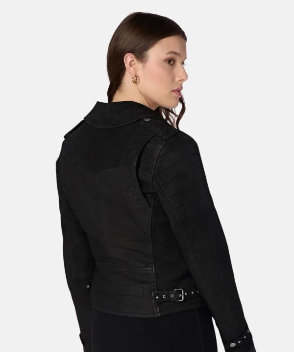 Women Danielle Quilted Shoulder Motorcycle Black Leather Jacket
