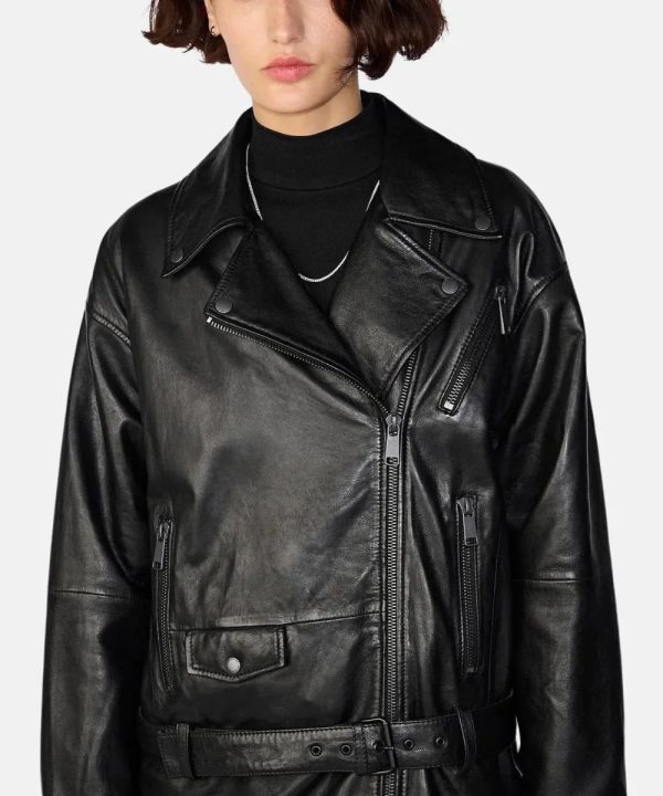 Women Kennedi Oversized Black Motorcycle Leather Jacket