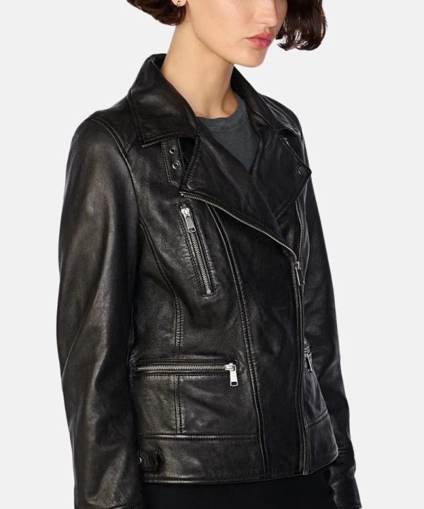 Women Marissa Black Leather Asymmetric Moto Jacket