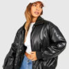 Women Padded Bomber Leather Jacket