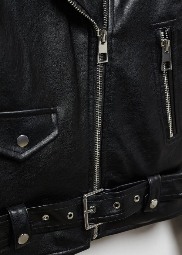 Women Cozy Oversized Black Leather Biker Jacket