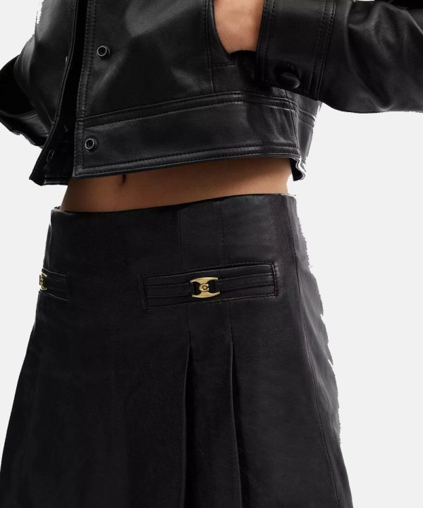 Women HeritagePleatedLeatherMiniSkirt